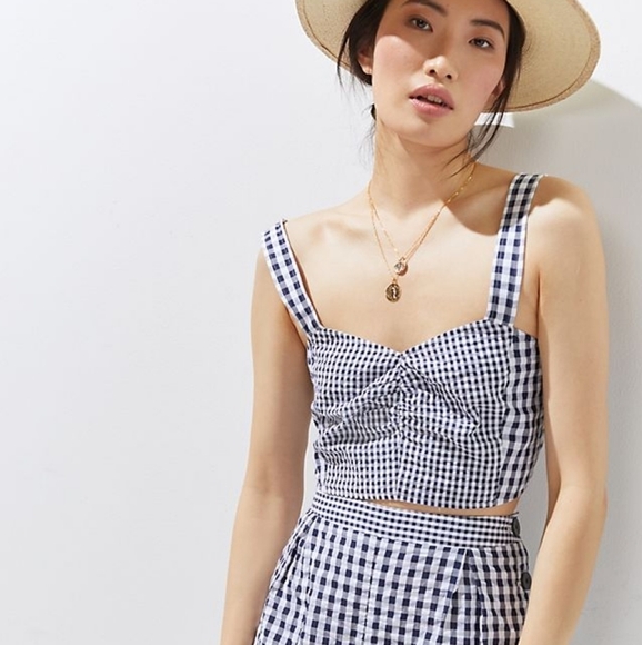 Anthropologie Maeve Blue Gingham Crop Top Size 8 - Picture 1 of 10